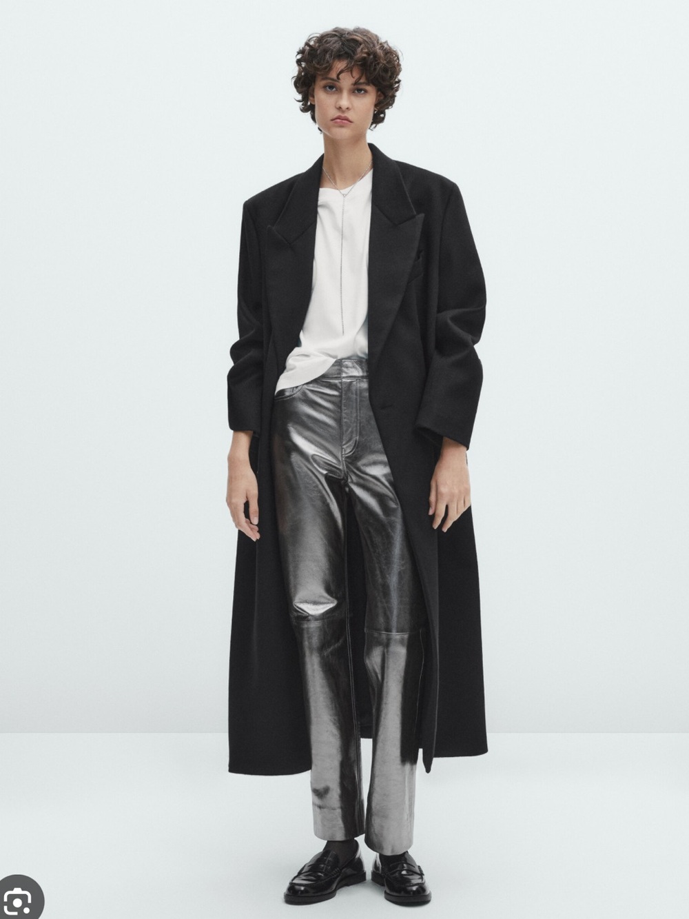 Massimo Dutti Metallic Silver Straight-Leg Jeans